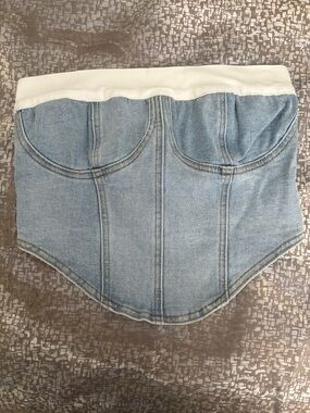 AKIRA Light Blue Denim Corset Top with White Trim
